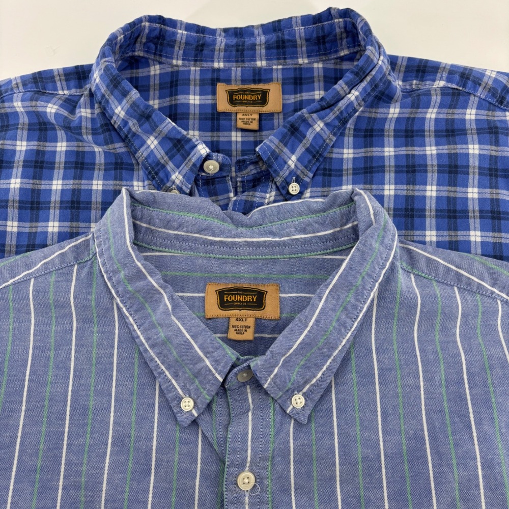 The Foundry Supply Co Shirts Men 4XLT Blue Plaid Striped Button Down Lot of‎ 2